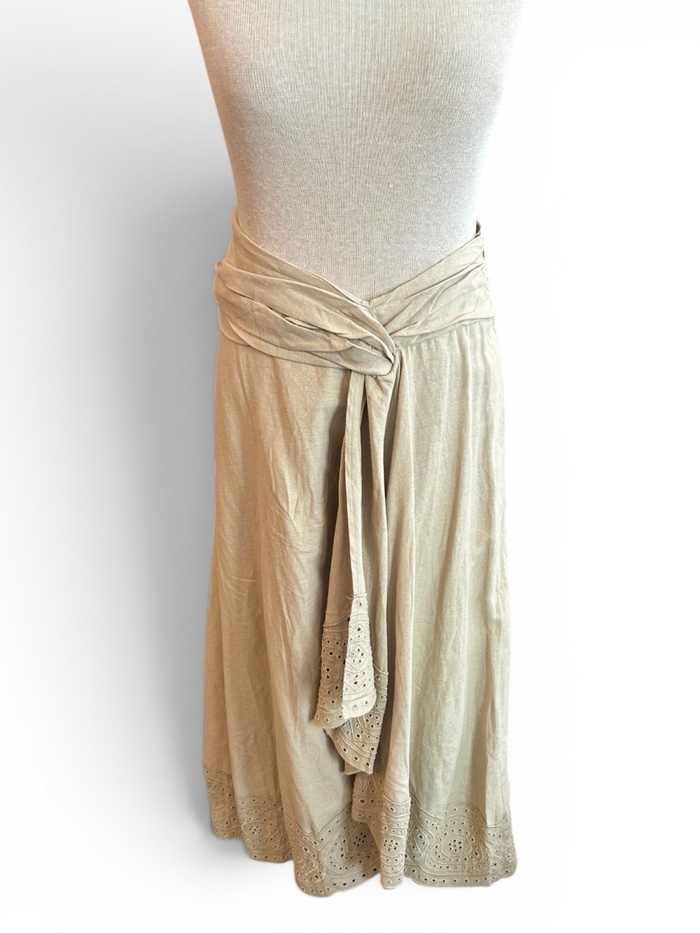 Jason Wu Beige Eyelet-Hem Midi Wrap Skirt